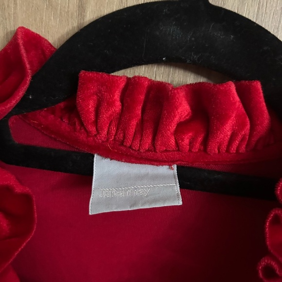 Vintage 80s JC Penney Medium Robe Long Red Velour 1/2 Zip Stretch Gown Robe - Picture 4 of 6